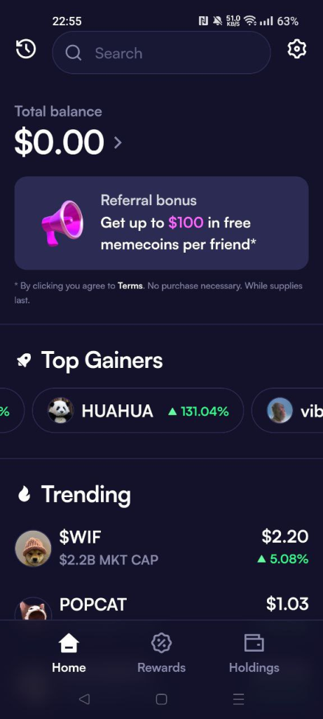moonshot.money app home screen
